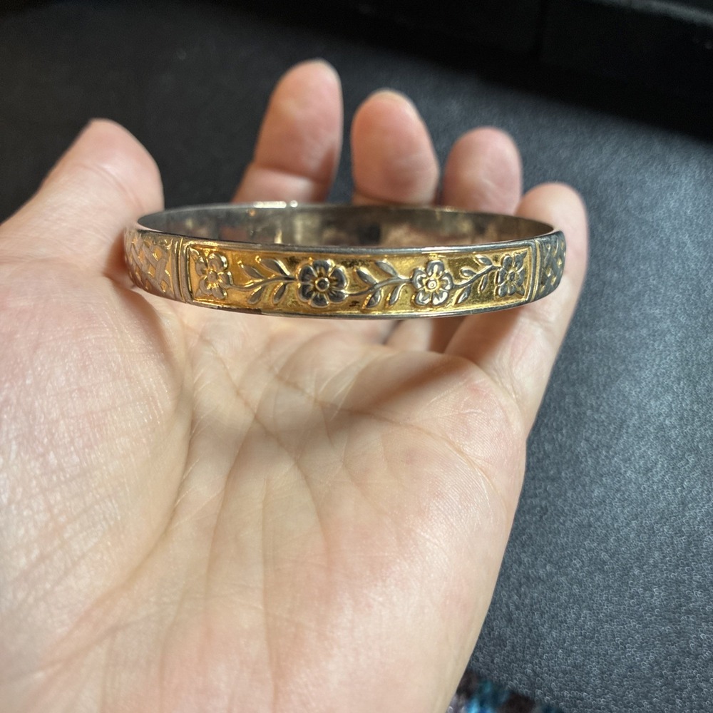 Vintage Bangle Bracelet Estate Jewelry Pre-Owned Celtic Repousse Gold Plated